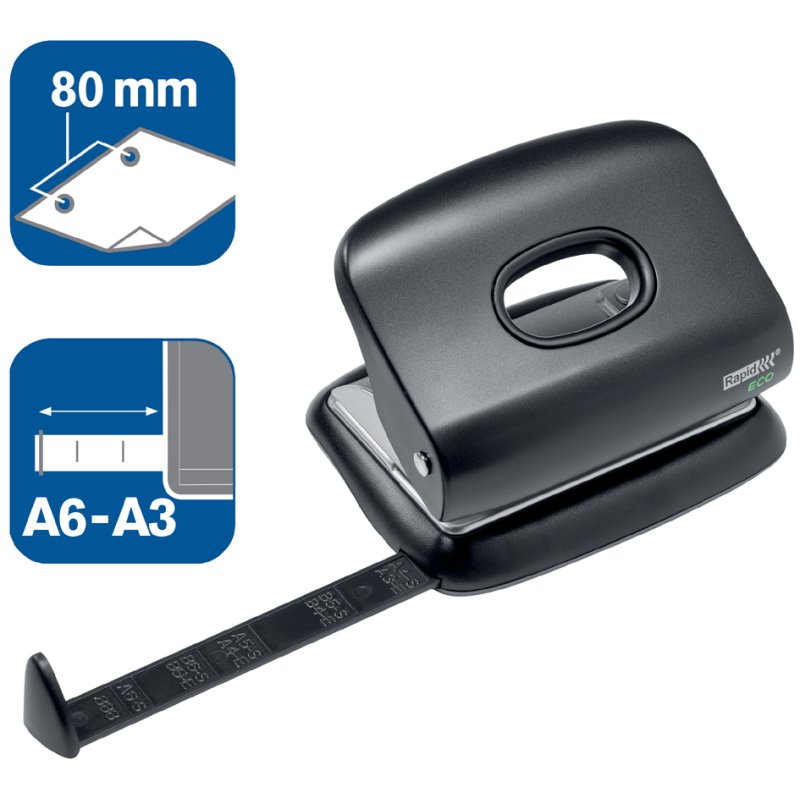 Rapid perforator ECO, perforatiecapaciteit 20 vel, zwart