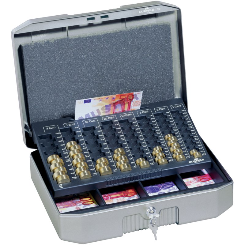 DURABLE geldkassette grijs 352x276x120mm met cilinderslot