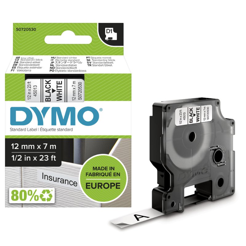 DYMO D1 labelband zwart op geel, 24 mm x 7 meter
