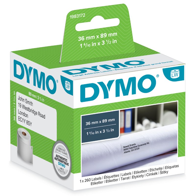 DYMO LabelWriter adresetiketten, 89 x 28 mm, wit