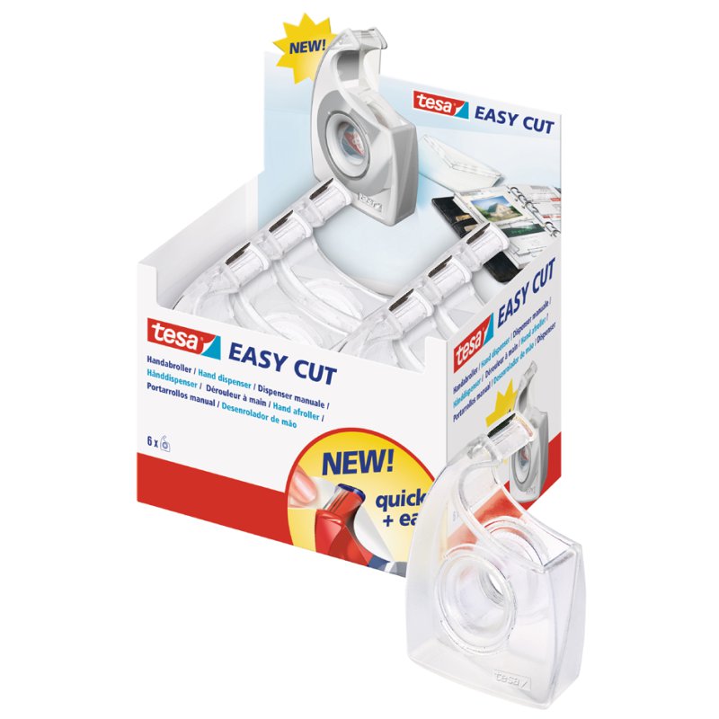 tesa Easy Cut plakbandhouder, transparant, zonder rol, display 12 stuks