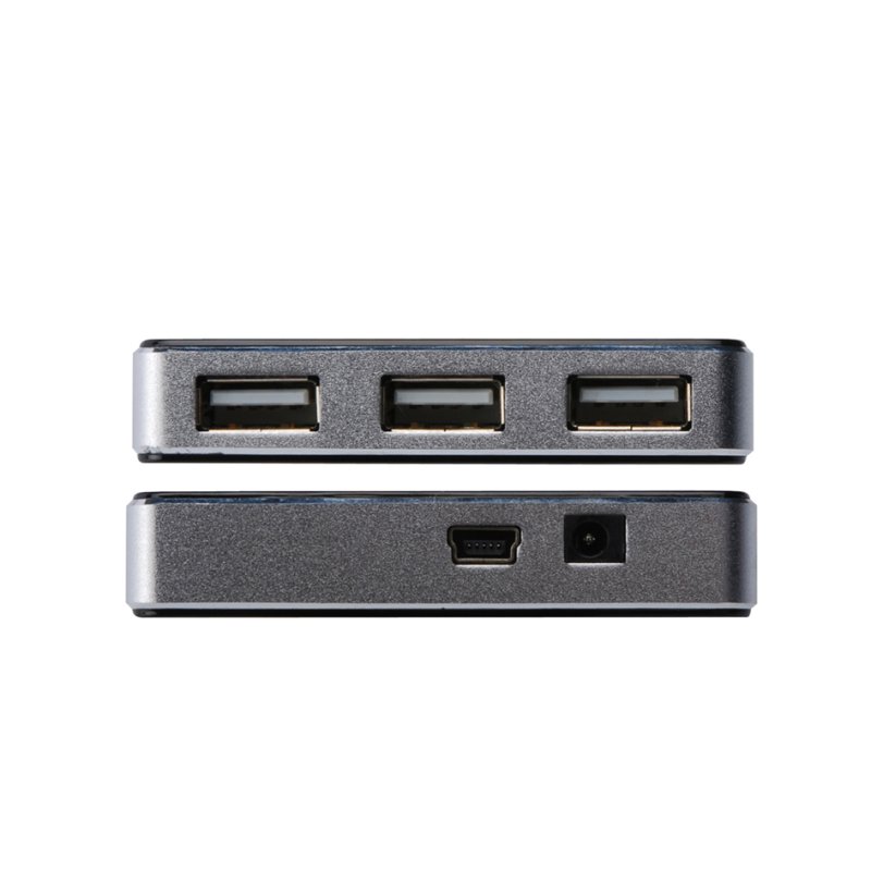 USB 2.0 Mini Hub met 4 poorten, zilverkleurig, inclusief voedingsadapter
