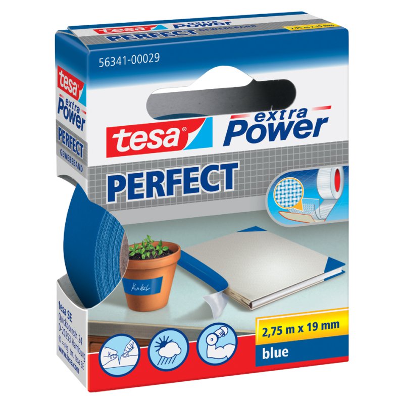 tesa Extra Power textielband Perfect, 19 mm x 2,75 m, blauw