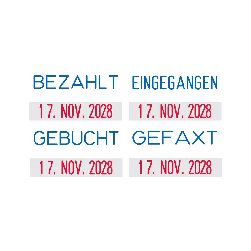 Datumstempel 'BETAALD', blauw/rood