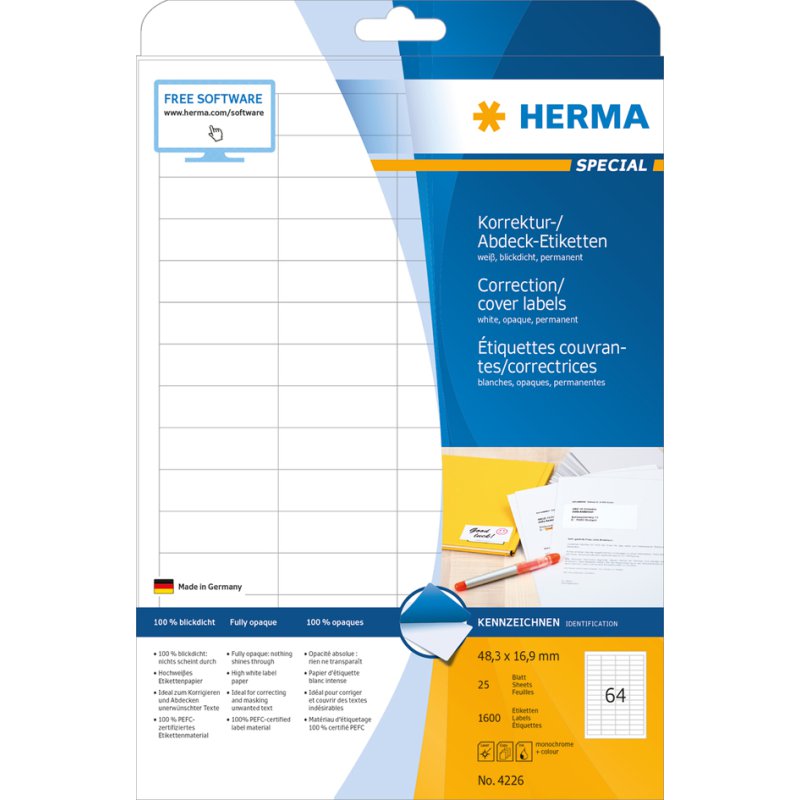 HERMA Correctie-etiketten wit, 48,3 x 16,9 mm