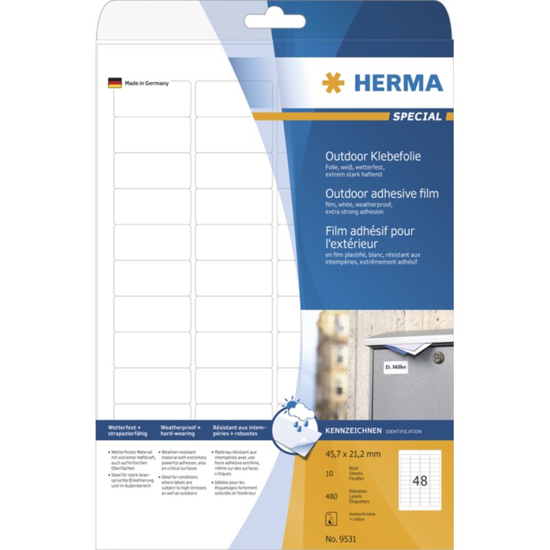 HERMA outdoor folie-etiketten 210 x 148 mm, wit mat, 20 stuks