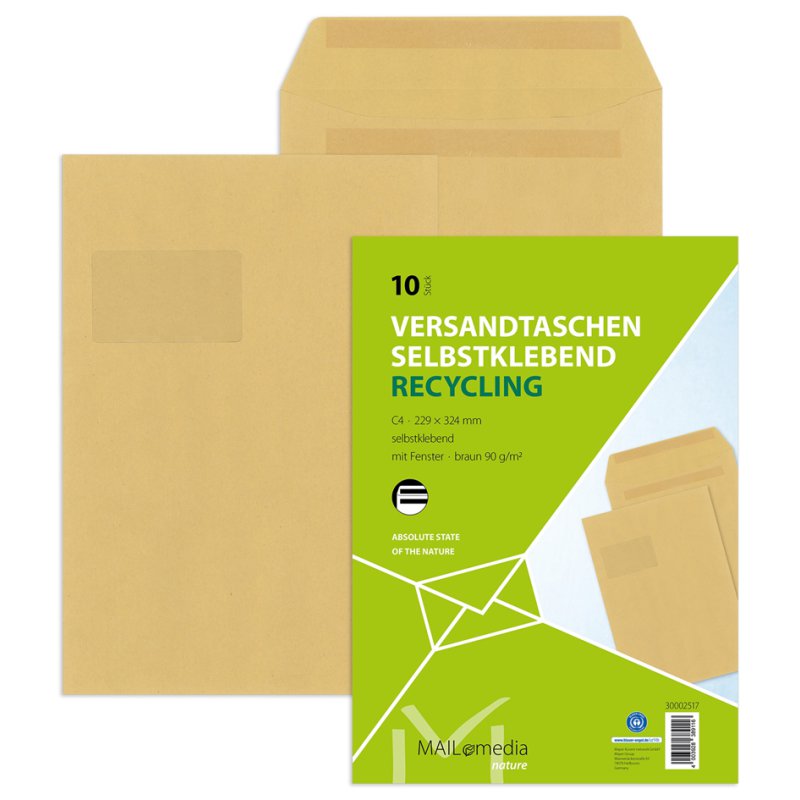 Versandtassen kraft bruin C5 met venster, zelfklevend 90g/m²