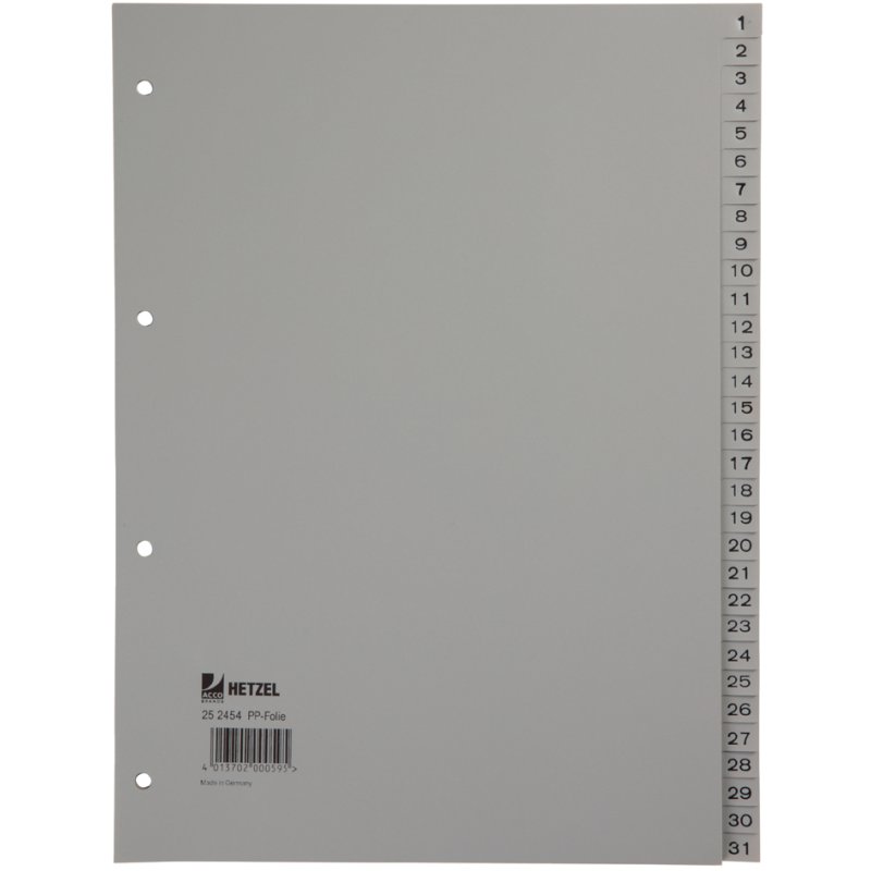 HETZEL tabbladen kunststof A4 1-31 grijs PP