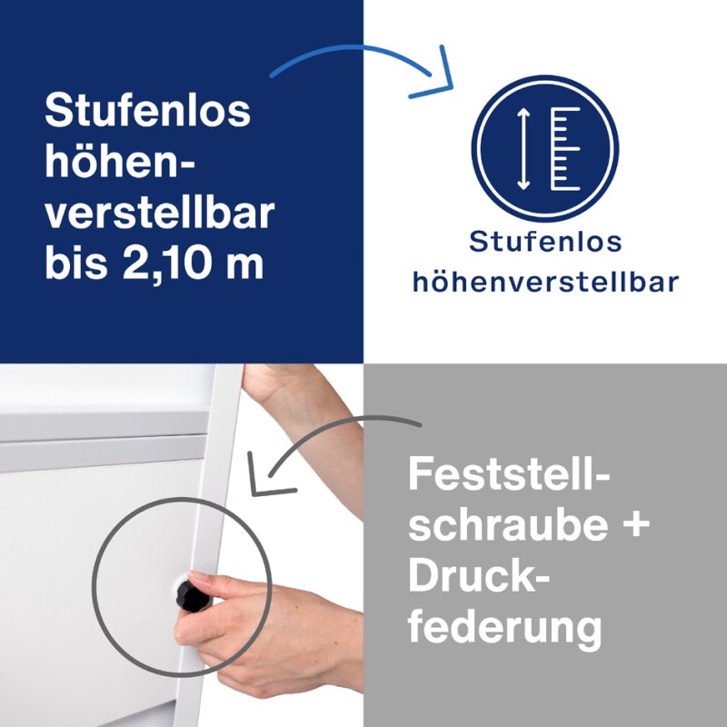 magnetoplan Mobiel Flipchart de luxe, magneetoppervlak, hoogteverstelling 1,75-2,00 m, wit/lichtgrijs