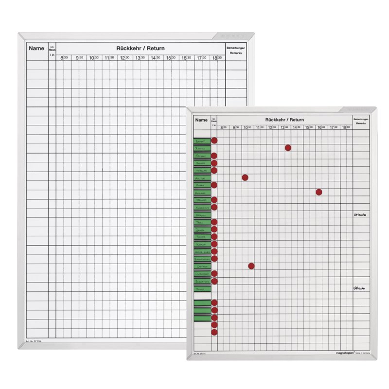 Magnetoplan aan- en afwezigheidsplanner 450x600mm voor 30 medewerkers