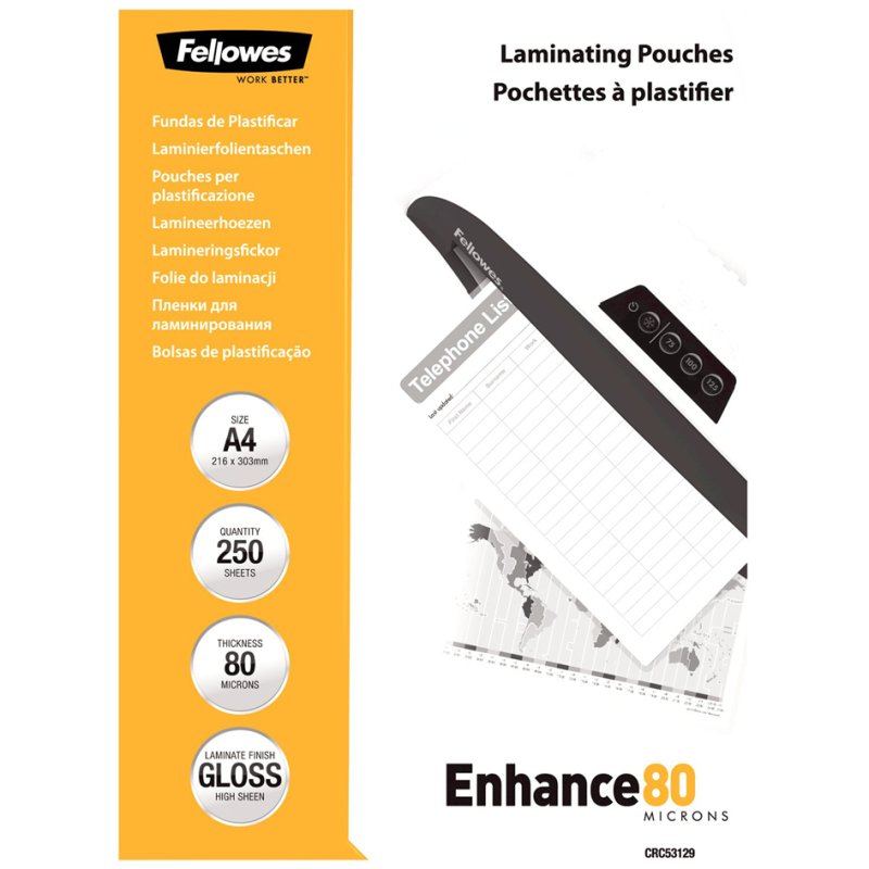 Fellowes lamineerhoezen A4, 2 x 125 mic glanzend, 250 stuks