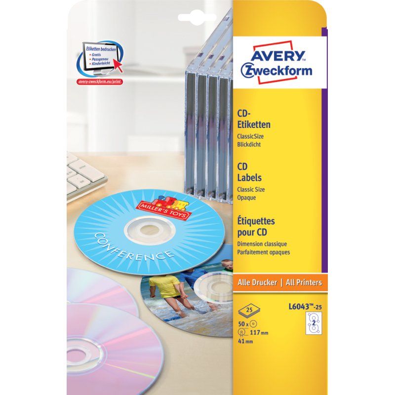 AVERY CD-etiketten ClassicSize, wit