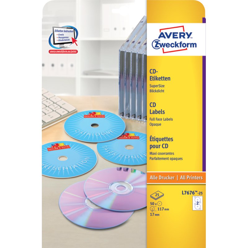 AVERY Zweckform CD-etiketten SuperSize wit mat