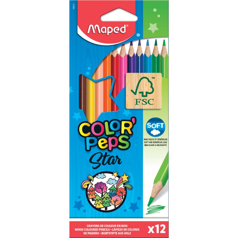 Maped driehoekige kleurpotloden COLOR-PEPS Star, 72 stuks kartonnen etui
