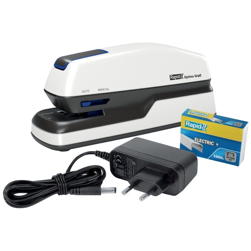 Rapid Optima GripE elektrische nietmachine wit/grijs/blauw