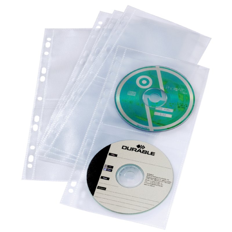 DURABLE CD/DVD-hoezen transparant A4-formaat voor 4 discs, set van 10 stuks