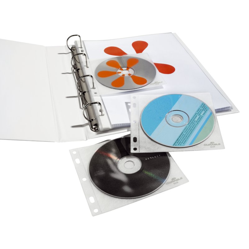 DURABLE CD/DVD hoezen transparant, perforatie voor ringband