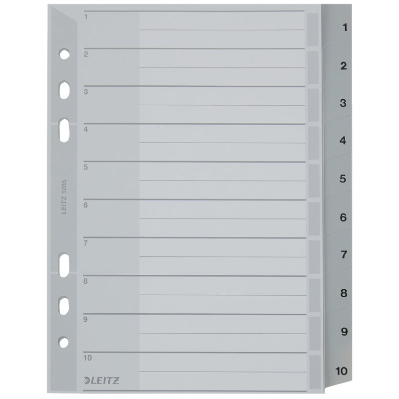 LEITZ tabbladen kunststof A5 1-10 grijs PP register