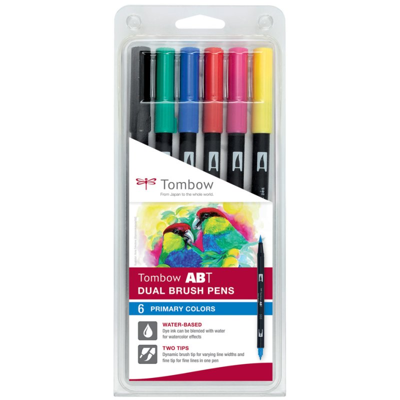 Tombow dubbele puntmarkers, primaire kleuren.