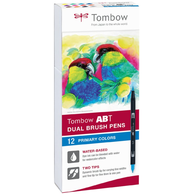 Tombow dubbele puntmarkers, primaire kleuren.