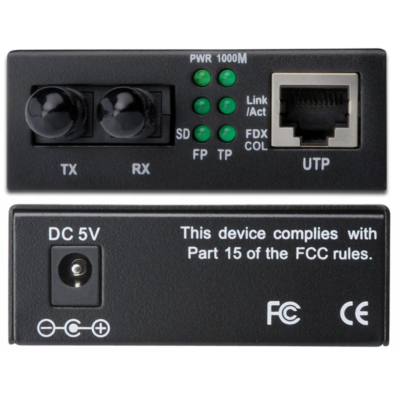 Gigabit mediaconverter, RJ45/ST, multimode.
