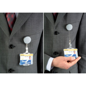 DURABLE pasjeshouder chroom metallic-zilver met oprolmechanisme