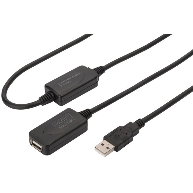 DIGITUS USB verlengkabel A-stekker naar A-koppeling 20 meter zwart