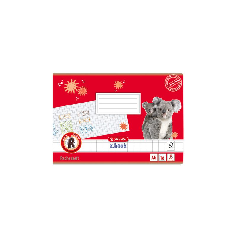 Herlitz rekenboek, formaat A5 liggend, met ruitjespatroon.