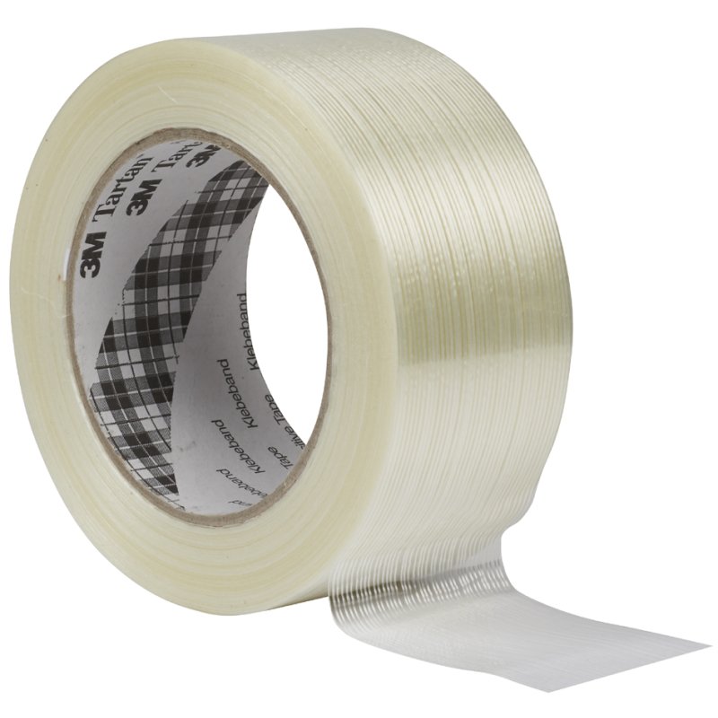 Filament tape met glasvezelversterking, 25 mm x 50 m, transparant