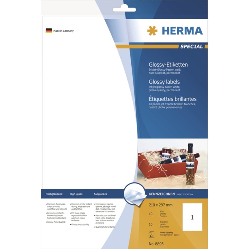HERMA fles-etiketten, 90 x 120 mm, wit, glanzend