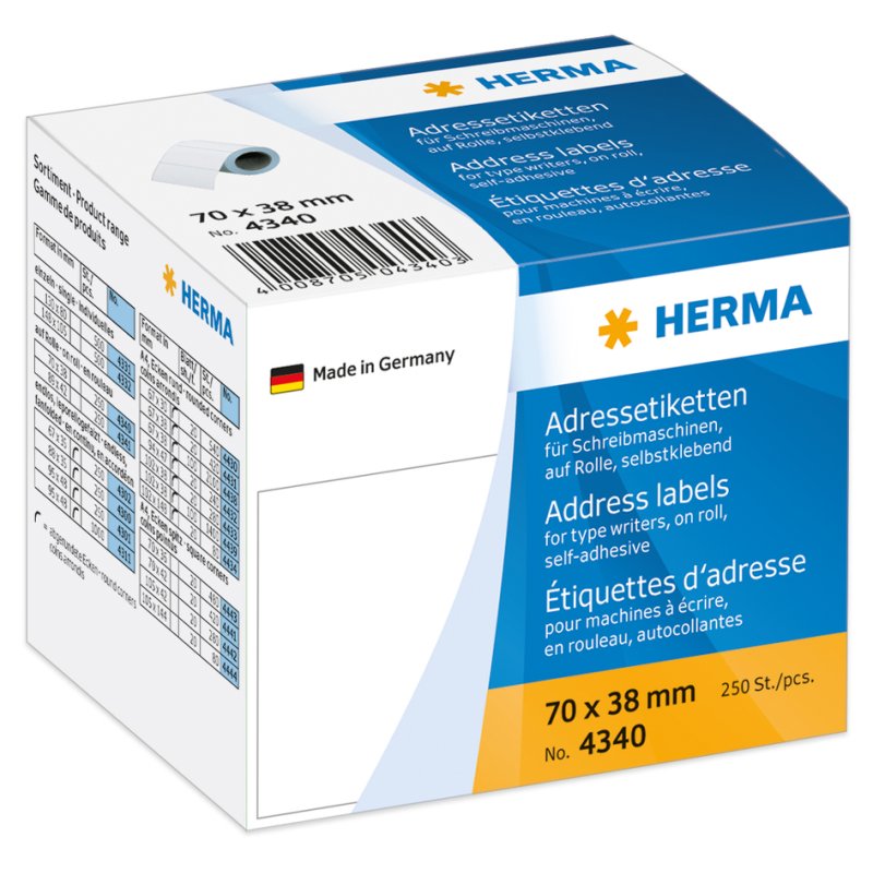 HERMA adresetiketten, 70 x 38 mm, endloos, wit