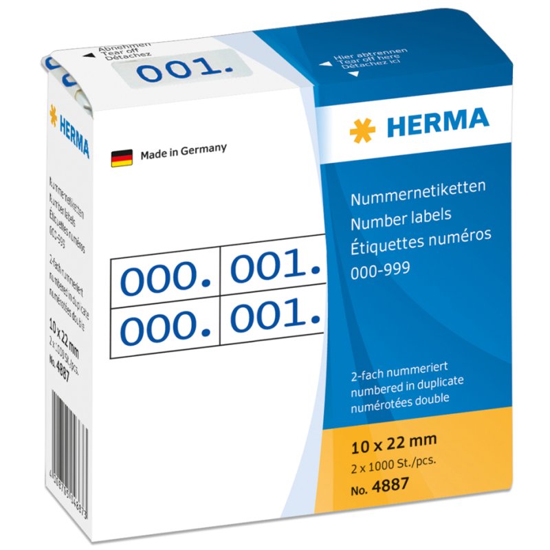 HERMA nummeretiketten 0-999, 10 x 22 mm, rood, dubbel