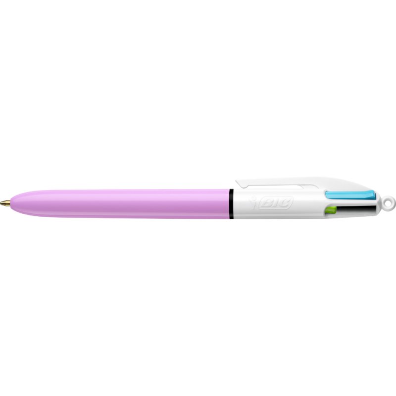 BIC balpen 4 Colours Fun, 4 kleuren drukbalpen roze/wit