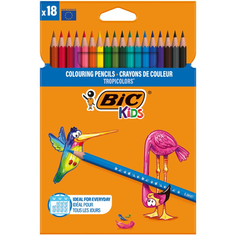 BIC Kids kleurpotloden Tropicolors, 18 stuks in kartonnen etui