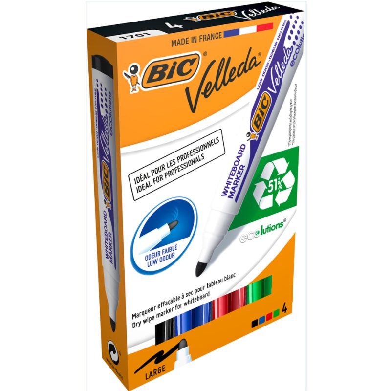 BIC Whiteboard Markers Velleda 1701 ECOlutions, 4 stuks