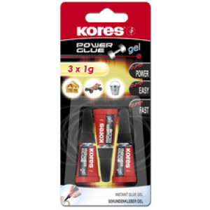 Kores Secondelijm 'PowerGlue Gel', 3 x 1 g Blisterverpakking