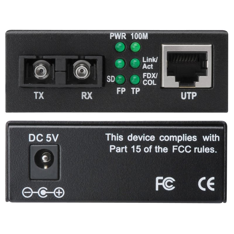 Snelle Ethernet mediaconvertor, RJ45/SC, enkelmodus