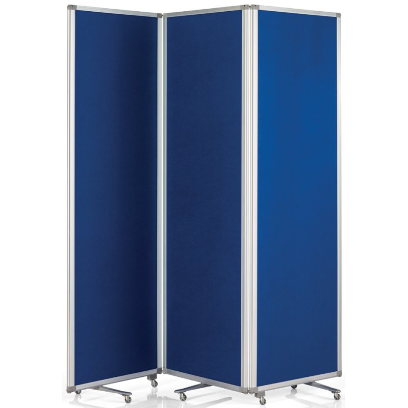 magnetoplan presentatiewand mobil+, dubbelzijdig blauw vilt, inklapbaar, 6 wielen