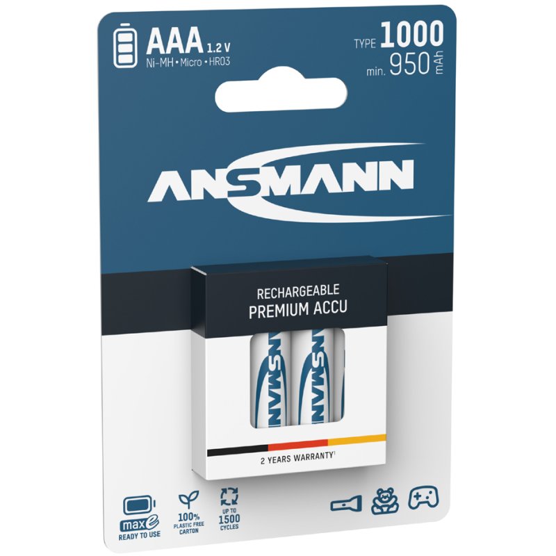 ANSMANN oplaadbare batterijen AAA 1100 mAh, 2 stuks