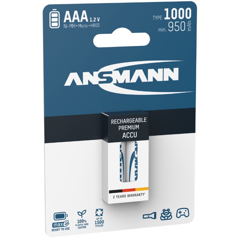 ANSMANN oplaadbare batterijen AAA 1100 mAh, 2 stuks