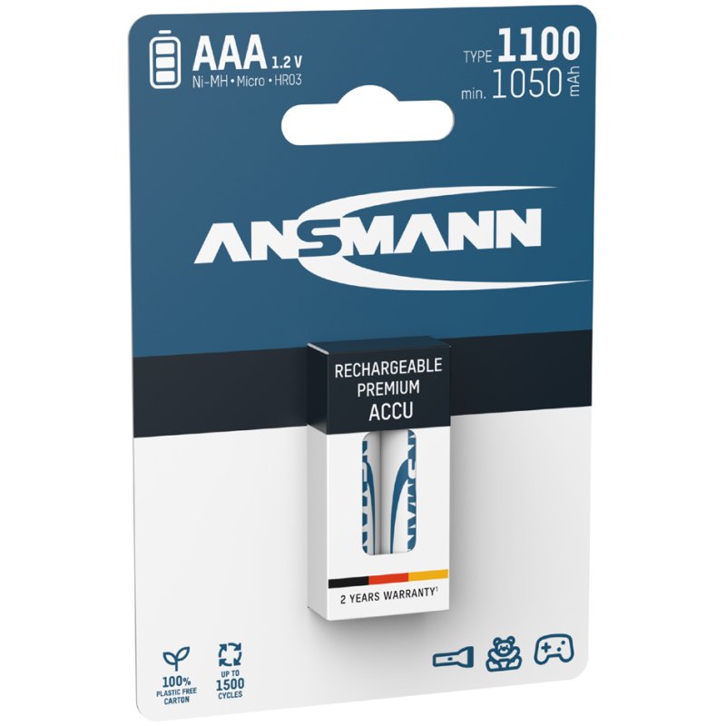 ANSMANN oplaadbare batterijen AAA 1100 mAh, 2 stuks