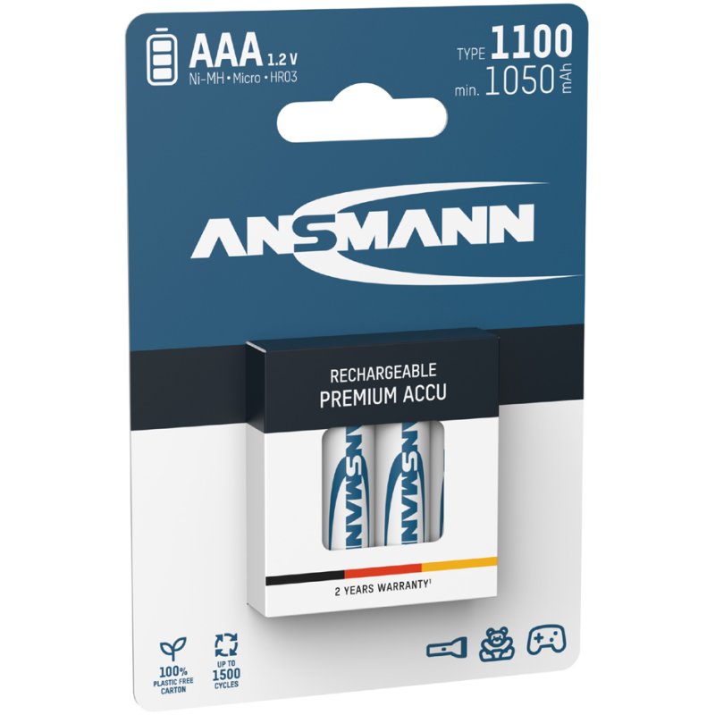 ANSMANN oplaadbare batterijen AAA 1100 mAh, 2 stuks