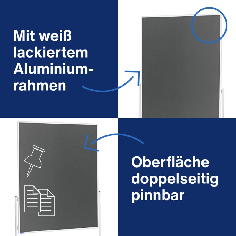 magnetoplan moderatietafel Moderat120x150, 120x150 cm, grijze vilt, wit aluminium frame