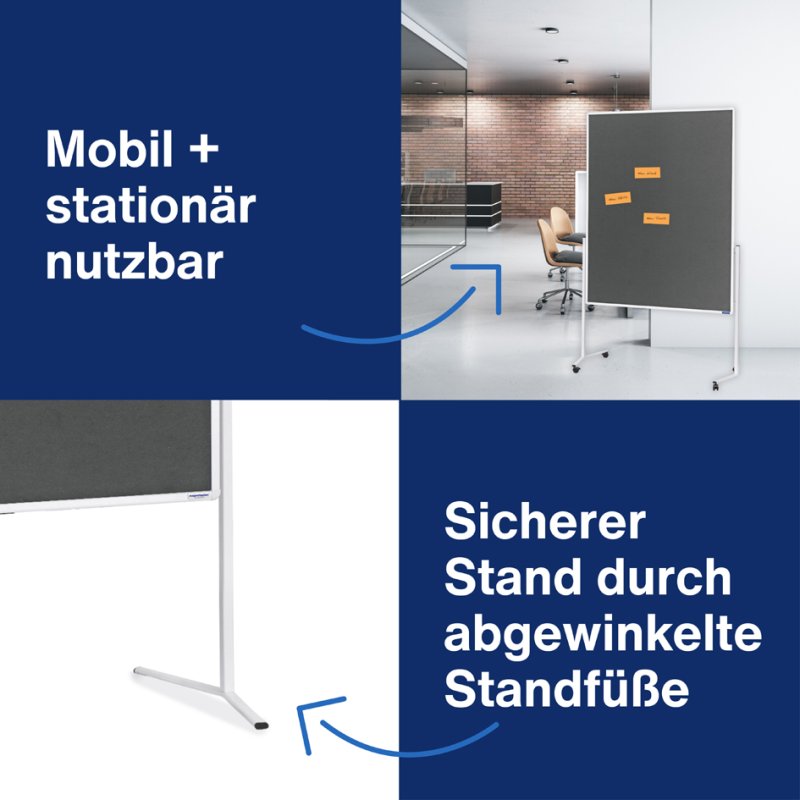 magnetoplan moderatietafel Moderat120x150, 120x150 cm, grijze vilt, wit aluminium frame