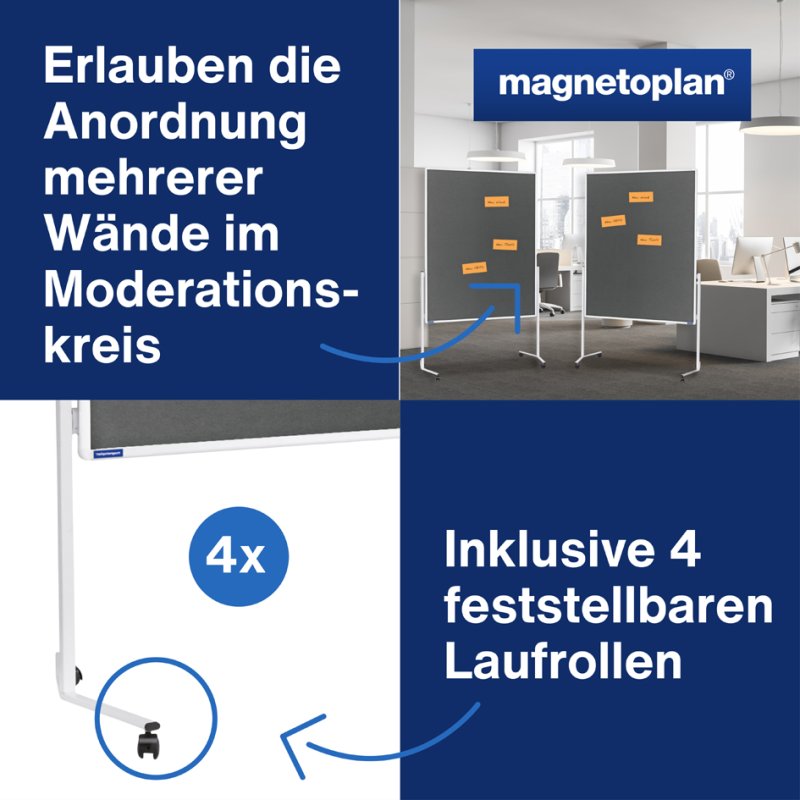 magnetoplan moderatietafel Moderat120x150, 120x150 cm, grijze vilt, wit aluminium frame