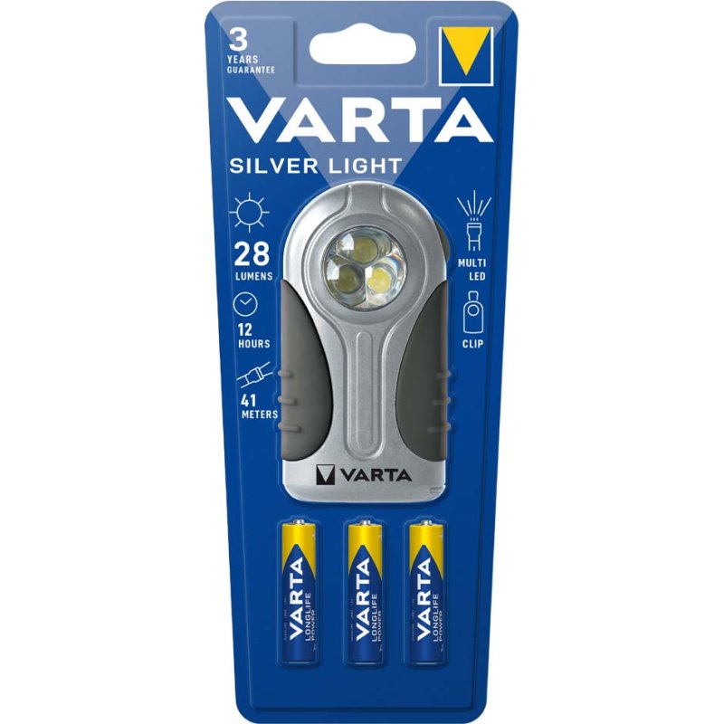 VARTA zaklamp LED Silver Light inclusief 3x AAA batterijen