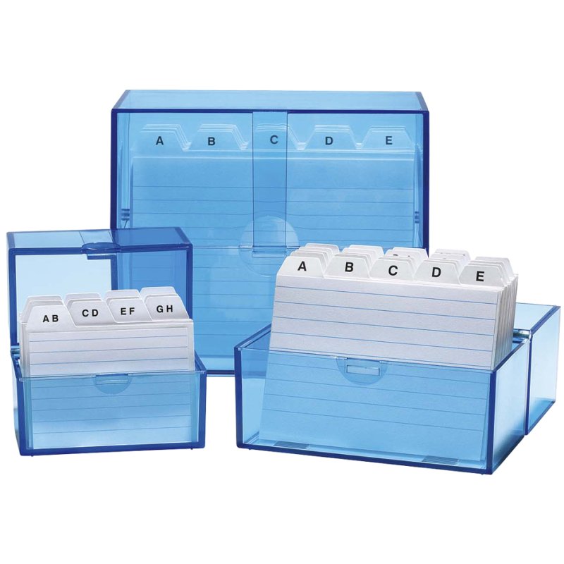 WEDO Kaartenbak A6 liggend, blauw-transparant, gevuld