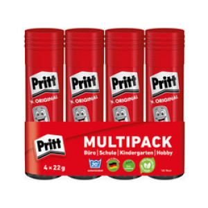 Pritt lijmstift 4 x 22 g voordeelverpakking, zonder oplosmiddelen.