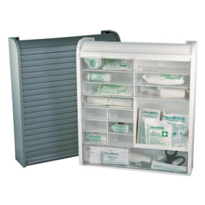 Lege verbandkist op rol, wit