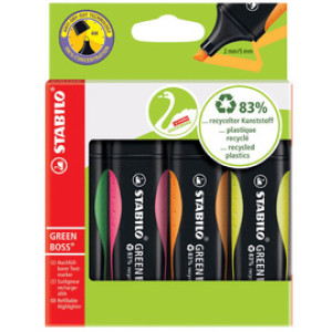 Stabilo Groene Markeerstift, 4 stuks in kartonnen etui